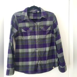 Purple and Green Plaid Button-Up Shirt